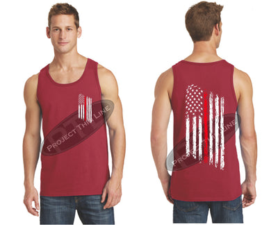 RED Thin Red Line Tattered American Flag Tank Top
