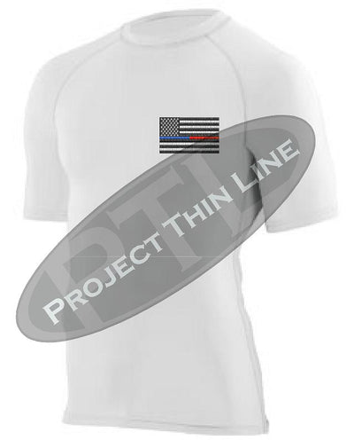 White Embroidered Thin Blue / RED Line American Flag Short Sleeve Compression Shirt