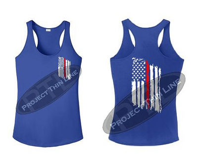 Royal Blue Tattered Thin RED Line American Flag Racerback Tank Top