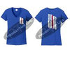 Royal Blue Women's Thin RED Line Tattered American Flag V Neck Short Sleeve Shirt