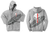 Ash Grey Thin RED Line Punisher Skull inlayed with the Tattered American Flag Hooded Sweatshirt