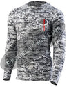 Digital Camo Embroidered Thin RED Line Punisher Skull inlayed American Flag Long Sleeve Compression Shirt