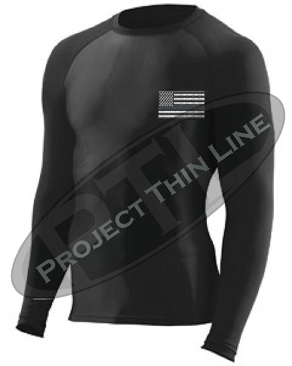 Embroidered Tactical Subdued American Flag Long Sleeve Compression Shirt