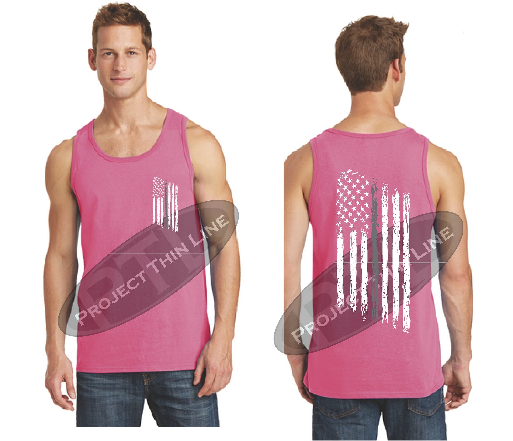 Thin Silver Line Tattered American Flag Tank Top