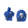 Royal Blue Thin SILVER Line Punisher Skull inlayed with the Tattered American Flag Hooded Sweatshirt