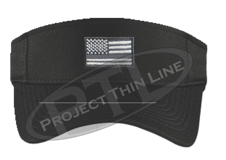Black Embroidered Thin Silver Line American Flag Visor