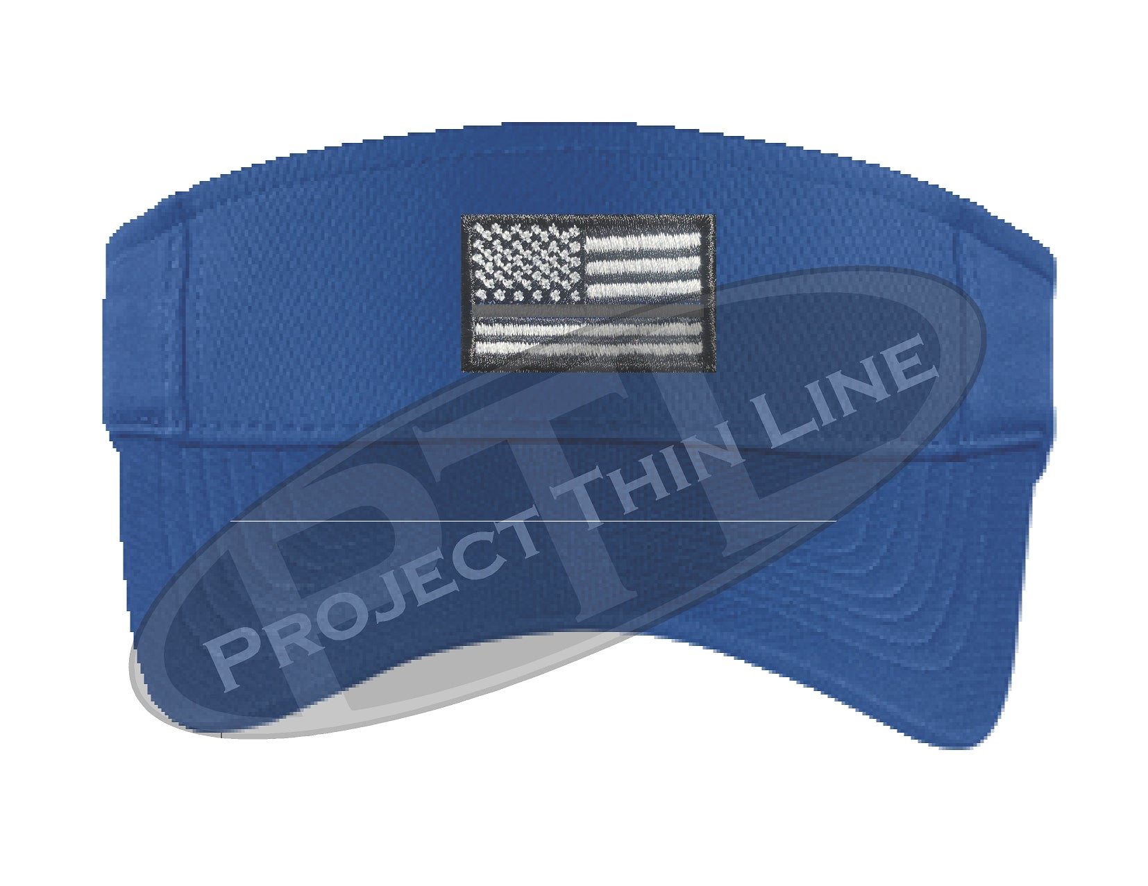 Blue Embroidered Thin Silver Line American Flag Visor