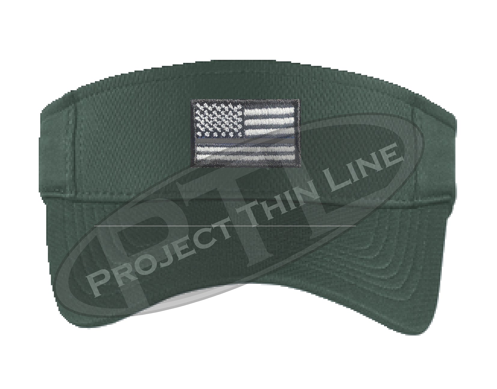 Dark Green Embroidered Thin Silver Line American Flag Visor