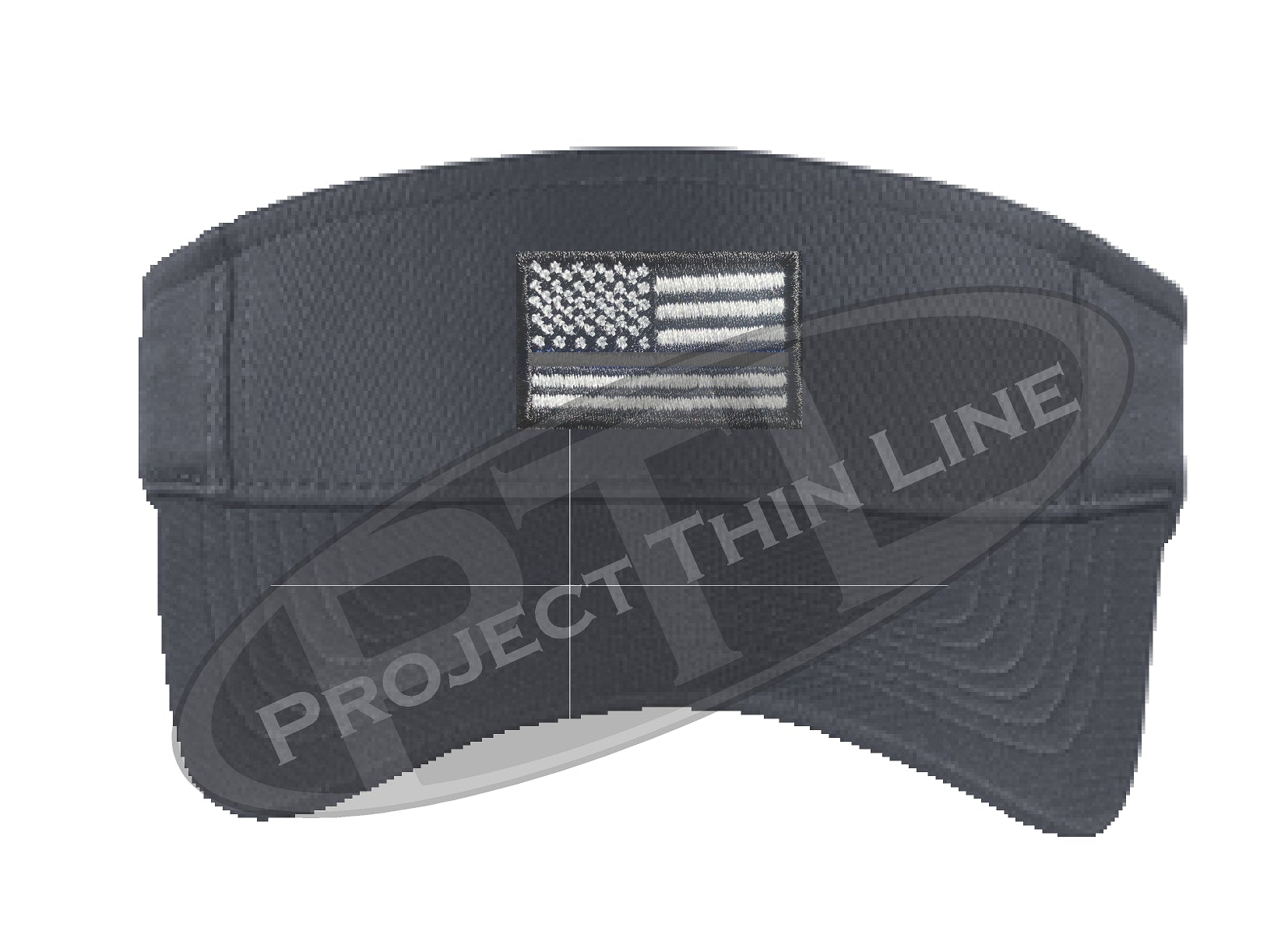 Dark Grey Embroidered Thin Silver Line American Flag Visor