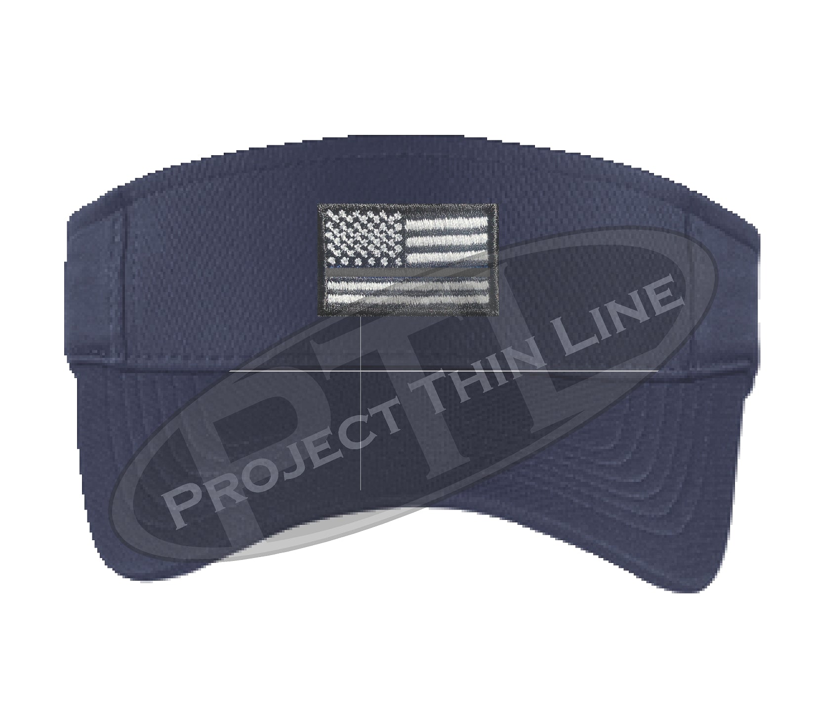 Navy Embroidered Thin Silver Line American Flag Visor