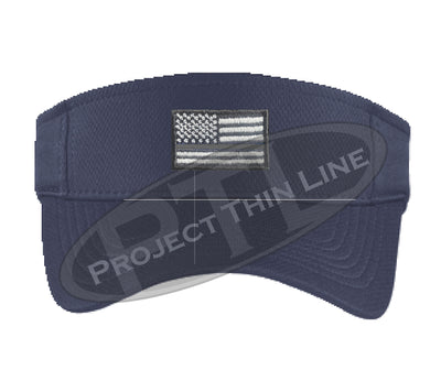 Navy Embroidered Thin Silver Line American Flag Visor