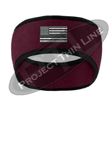 Thin Silver Line American Flag 2 Tone Color Fleece Headband