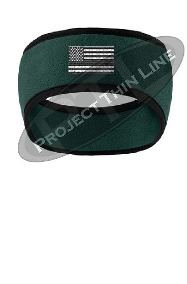 Thin Silver Line American Flag 2 Tone Color Fleece Headband