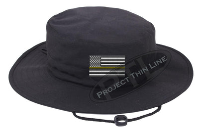 Black Boonie hat embroidered with a Thin Yellow Line Subdued American Flag
