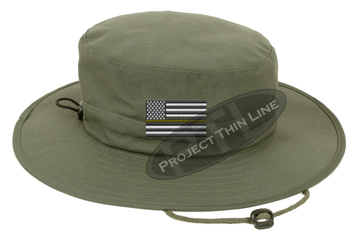 Embroidered Thin GOLD Line American Flag Boonie Adjustable Hat