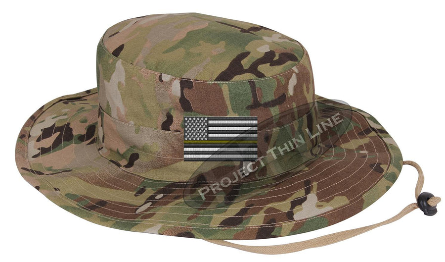 Embroidered Thin YELLOW Line American Flag Boonie Adjustable Hat