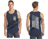 Navy Thin Yellow Line Tattered American Flag Tank Top