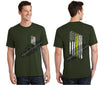 OD Green Thin Yellow Line Tattered American Flag Short Sleeve Shirt