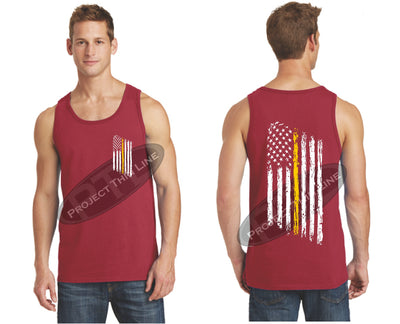 Red Thin Yellow Line Tattered American Flag Tank Top
