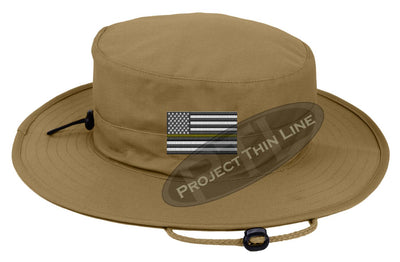 Tan Boonie hat embroidered with a Thin Gold Line Subdued American Flag