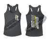 Charcoal Tattered Thin Yellow Line American Flag Racerback Tank Top