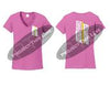 Pink Womens Thin YELLOW Line Tattered American Flag V Neck Short Sleeve Shirt