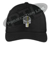 BLACK Embroidered Thin Yellow Line Punisher Skull inlayed with the American Flag Flex Fit Fitted Hat