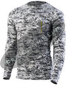 Digital Camo Embroidered Thin YELLOW Line Punisher Skull inlayed American Flag Long Sleeve Compression Shirt
