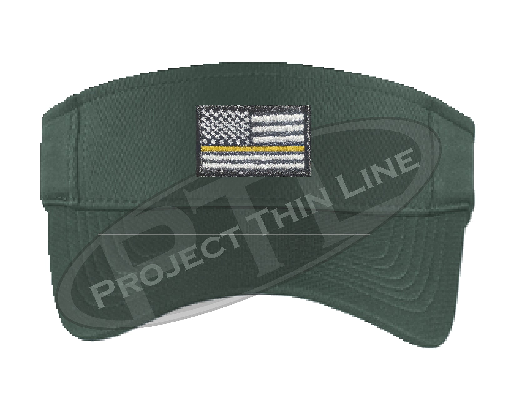 Dark Green Embroidered Thin Yellow Line American Flag Visor