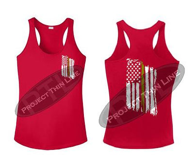 Red Tattered Thin GOLD Line American Flag Racerback Tank Top