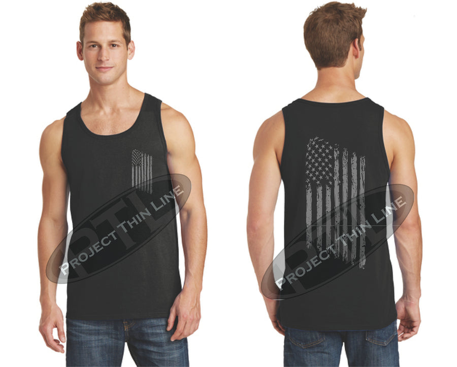 Black TACTICAL Tattered American FLAG Tank Top