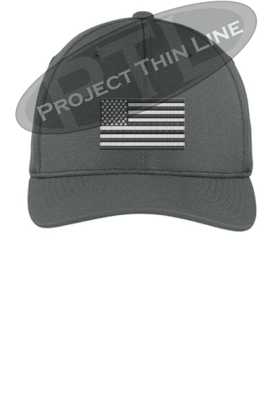Dark Grey Embroidered Tactical / Subdued American Flag Flex Fit Fitted Hat