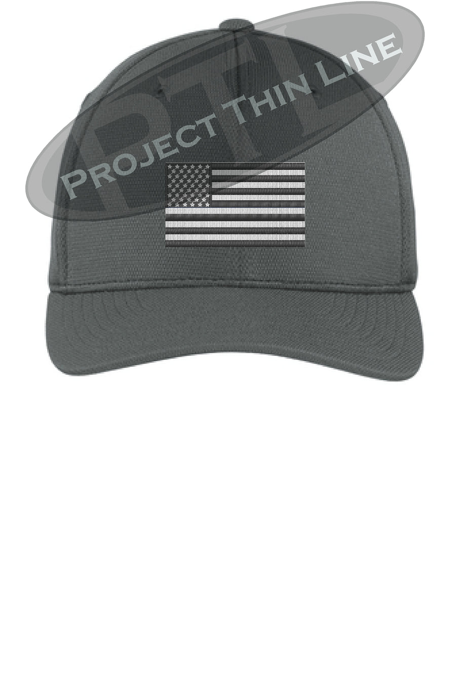 Black Embroidered Tactical / Subdued American Flag Flex Fit Fitted TRUCKER Hat