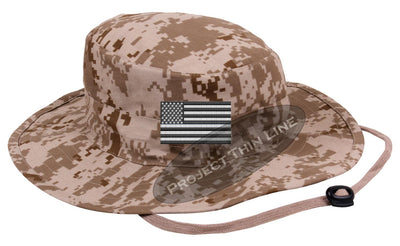 Embroidered TACTICAL Subdued Black and White American Flag Boonie Adjustable Hat