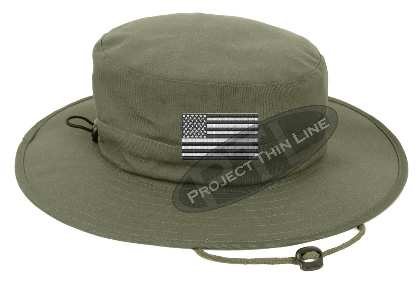 Embroidered TACTICAL Subdued Black and White American Flag Boonie Adjustable Hat