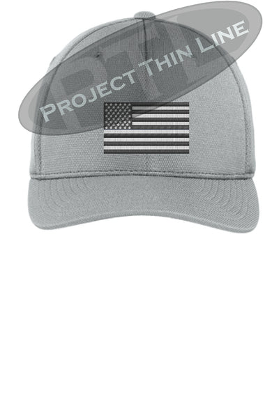 Light Grey Embroidered Tactical / Subdued American Flag Flex Fit Fitted Hat