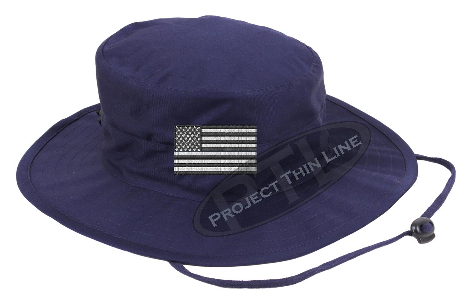 Embroidered TACTICAL Subdued Black and White American Flag Boonie Adjustable Hat