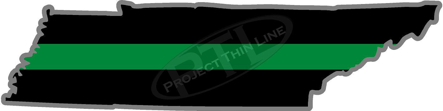 5" Tennessee TN Thin Green Line Black State Shape Sticker