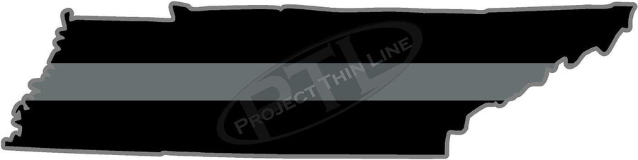 5" Tennessee TN Thin Silver Line Black State Shape Sticker