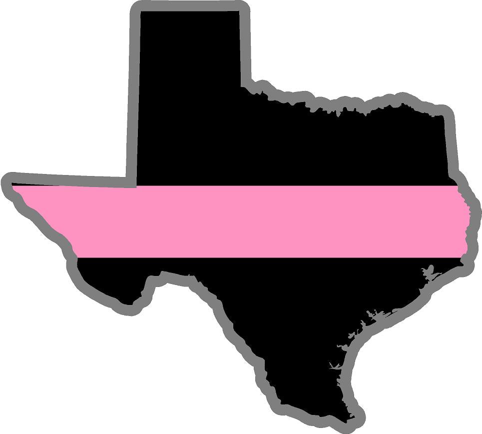 5" Texas TX Thin Pink Line Black State Shape Sticker