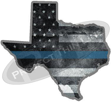 5" Texas TX Tattered Thin Blue Line State Sticker Decal