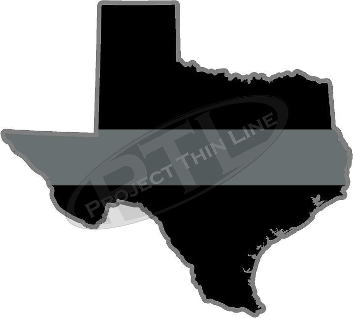 5" Texas TX Thin Silver Line Black State Shape Sticker