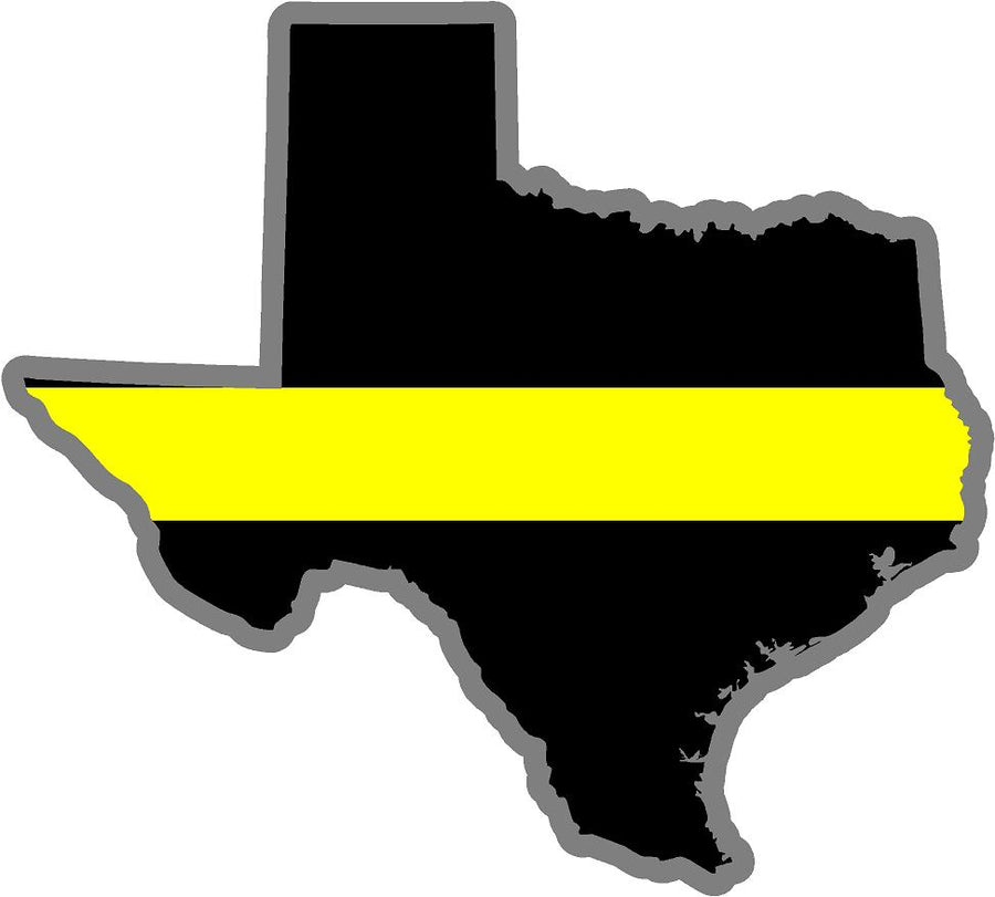 5" Texas TX Thin Yellow Line Black State Shape Sticker