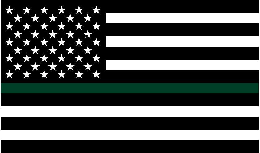 5" American BW Flag Thin Green Line Shape Sticker Decal