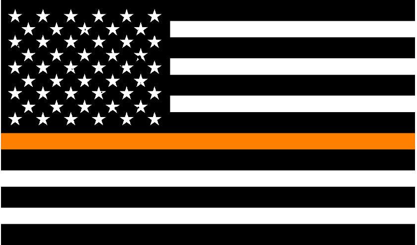 5" American BW Flag Thin Orange Line Shape Sticker Decal