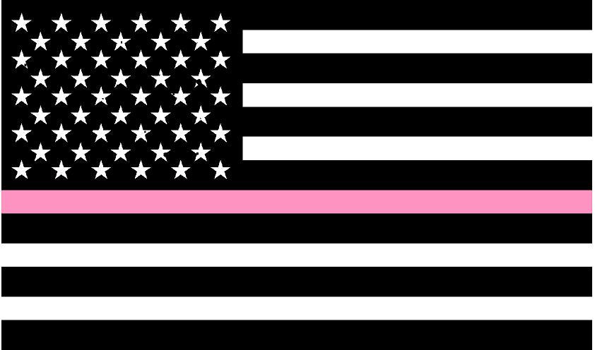 5" American BW Flag Thin Pink Line Shape Sticker Decal