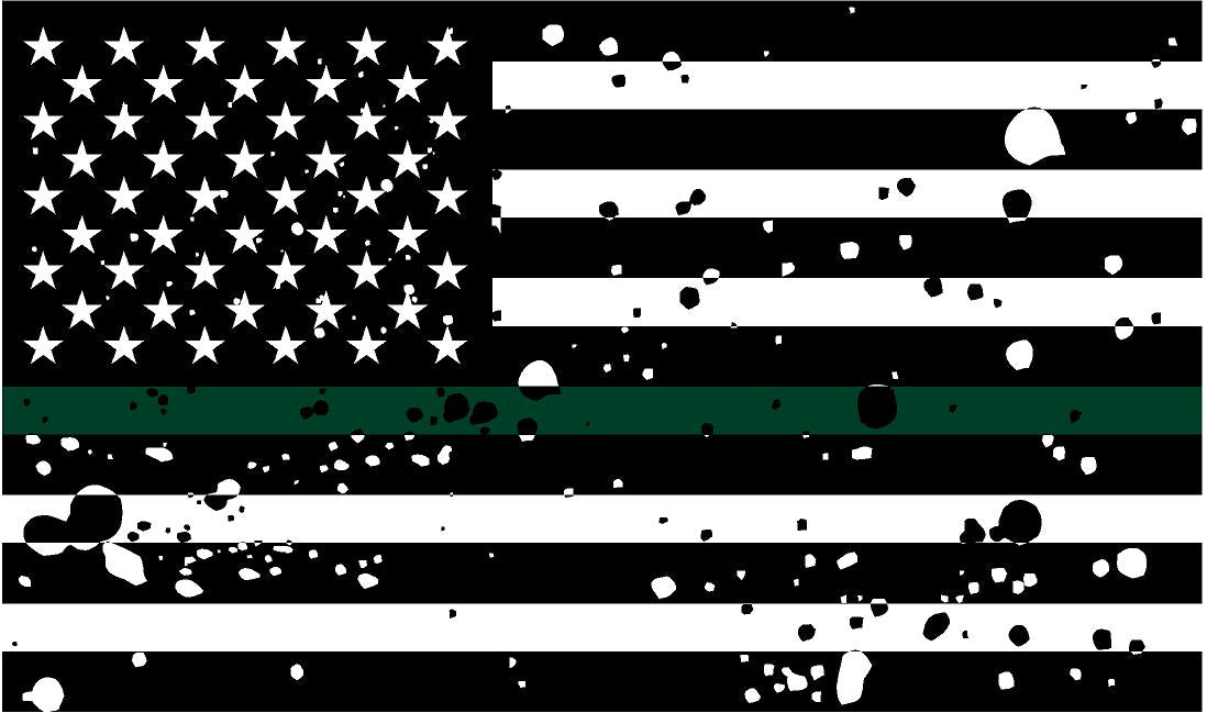 5" American BW GRUNGE Flag Thin Green Line Shape Sticker Decal