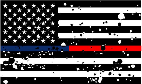 5" American BW GRUNGE Flag Thin Blue / Red Line Shape Sticker Decal