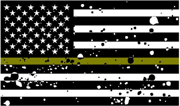 5" American BW GRUNGE Flag Thin Gold Line Shape Sticker Decal