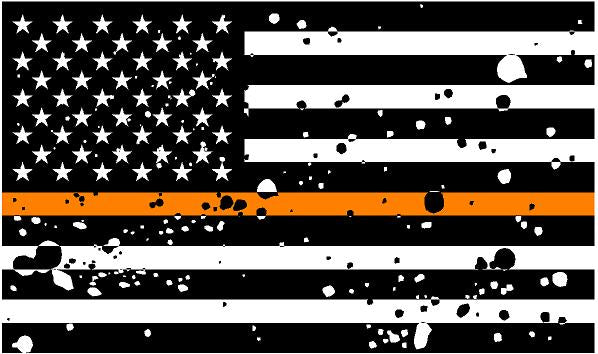 5" American BW GRUNGE Flag Thin Orange Line Shape Sticker Decal